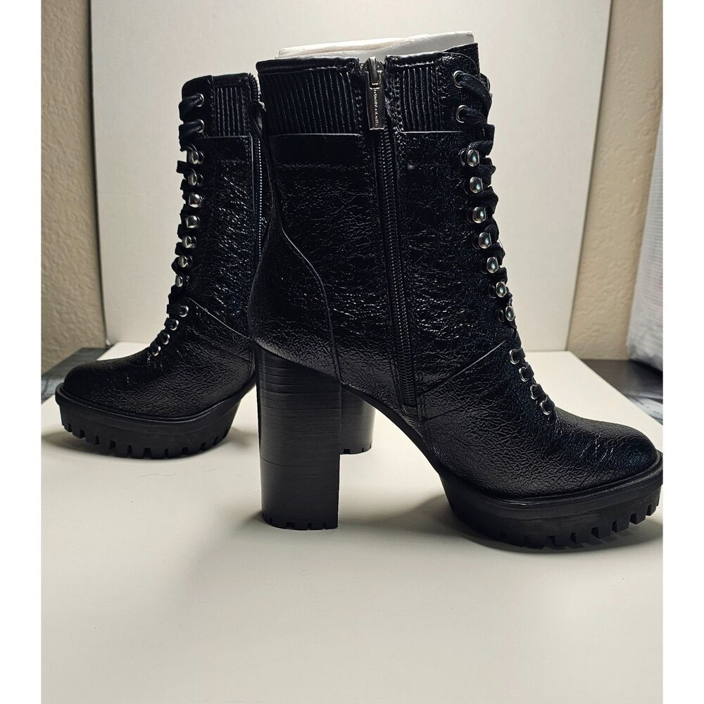 Vince Camuto Ermania Black Leather Chunky Platform Combat Ankle Boots 7M